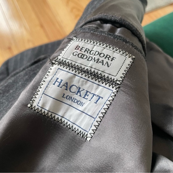 Hackett London Bergdorf Goodman Wool Gray Pinstripe Suit Jacket Blazer EUC 40L - Picture 7 of 10
